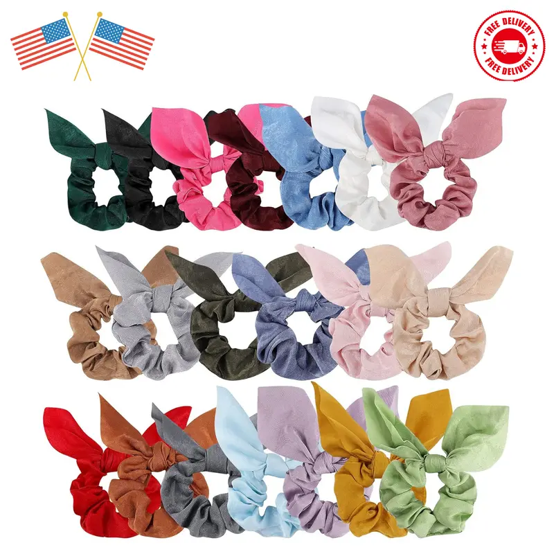 20 Pack Satin Scrunchies for Thick Hair, Hair Ties with Bow