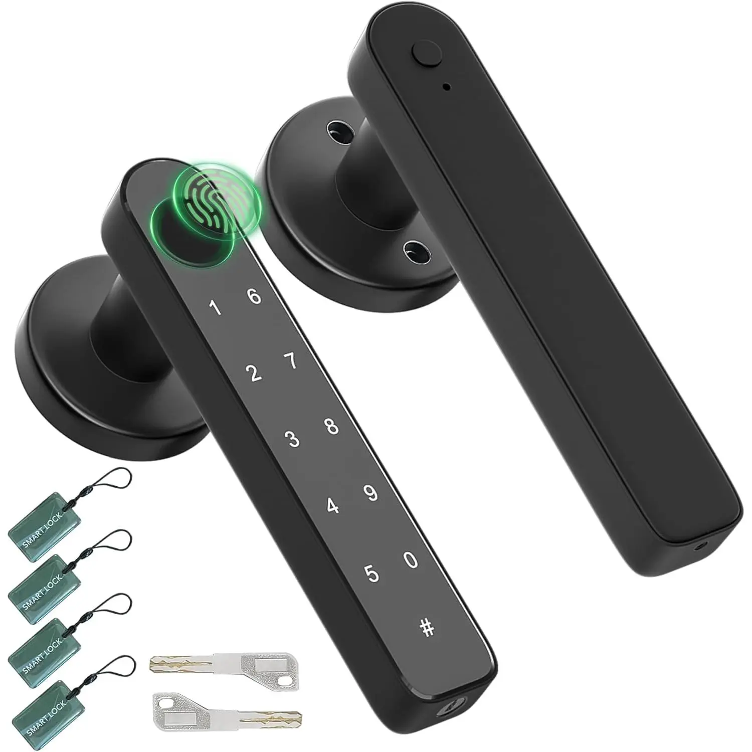 Fingerprint Door Knob Biometric Door Lock with Code Keyless Entry Door Handle for Bedroom Home Hotel Office Apartment Black