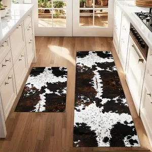 2Pcs Texture print on cow fur Floor mat set for farmhouse kitchen Animal Print Rug restaurant floor laundry room decor carpet mat Home Decor Rugs
