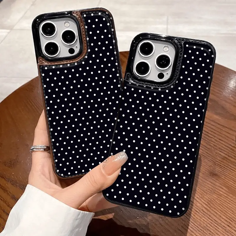 Classic Polka Dot TPU Smartphone Casing - Durable Mobile Accessory with Card Slots, Multi-Functional Protection for iPhone 12/13/14/15/16/17 & Samsung Series Devices (Fits Bank & Transportation Cards), Accessories