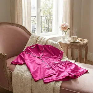 Women's Silk Satin Pajama Set - Soft Short Sleeve Button Down Sleepwear Top and Shorts 2 Piece Pjs Lounge Set for Comfortable Nightwear, Elegant Loungewear, Breathable and Lightweight Sleepwear Perfect for Home Relaxation and Gift