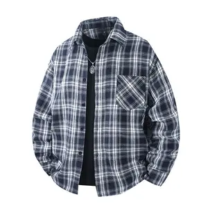 Men's Navy Blue Plaid Collared Shirt — Buttoned Front Closure, Chest Pocket, Casual Versatile Layering Piece, Essential for Everyday Wear and Styling Options