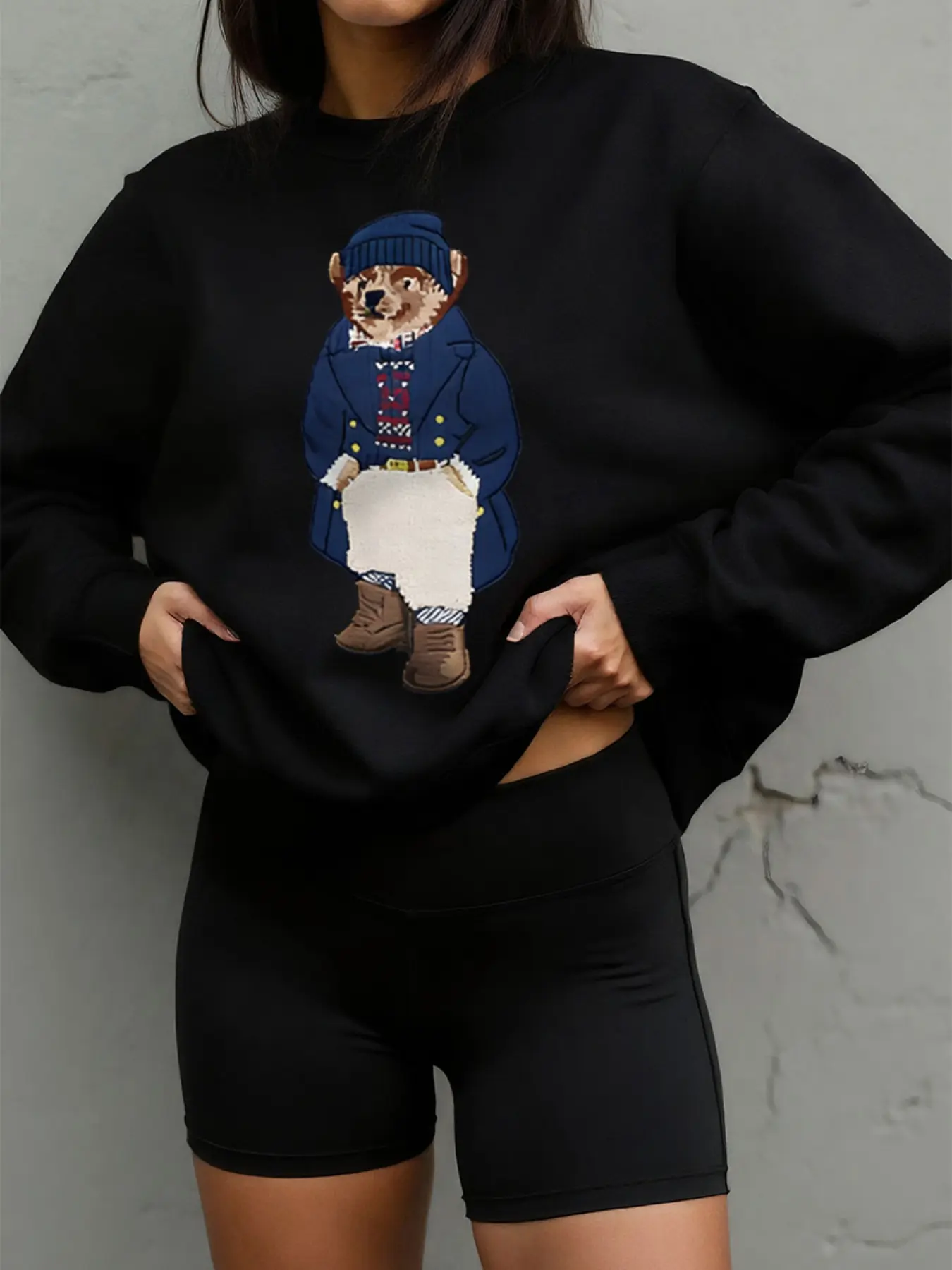 Women's Autumn & Winter Daily Cartoon Bear Crew Neck Long Sleeve Sweatshirt Home Work Outdoor City Regular Trend Casual Elegant Youth Simple Versatile Texture Temperament Natural Literature Art