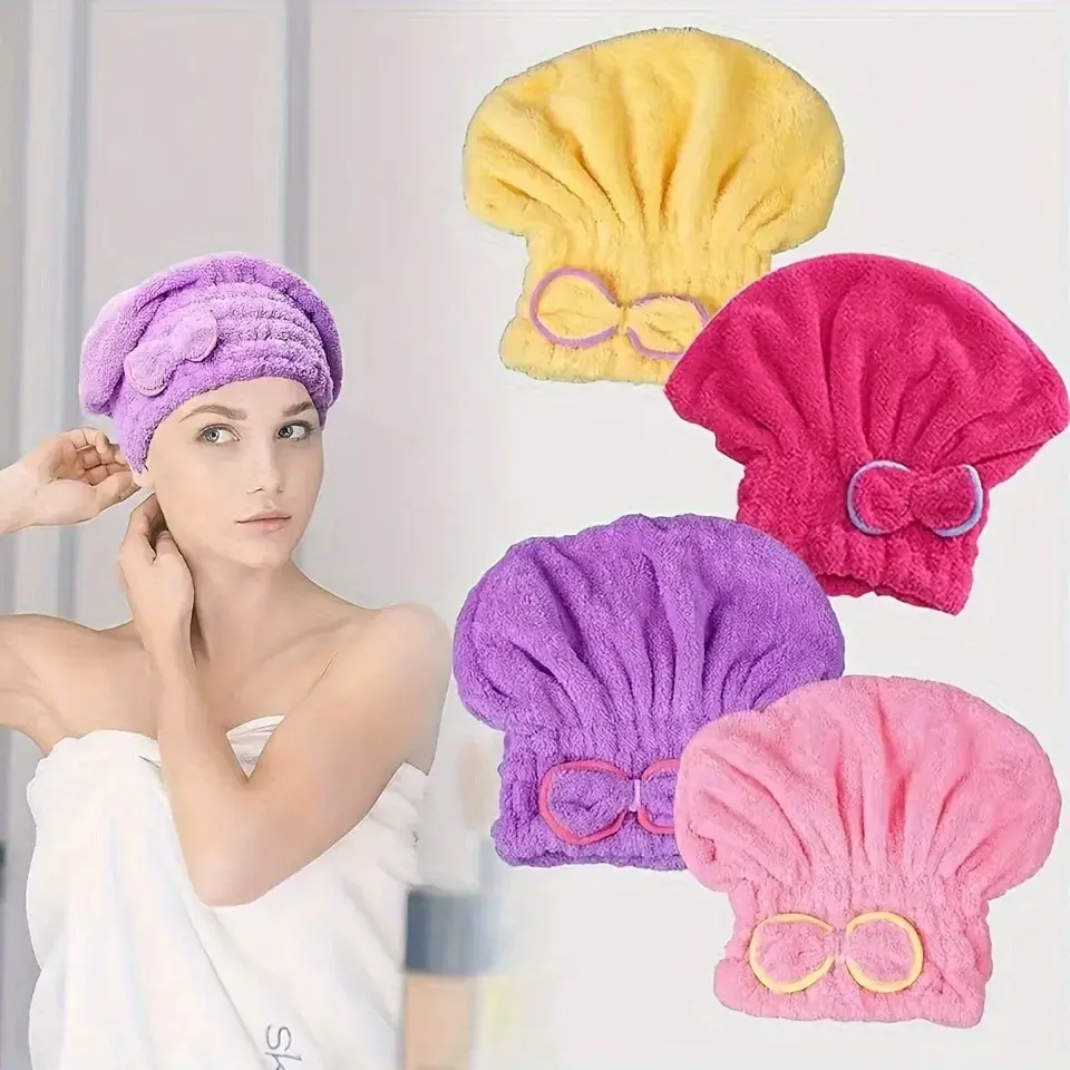 Women's Quick-Dry Shower Cap, Elegant Bow Design, Super Absorbent Towel, Fast Drying Essential, Bathroom Accessories, Soft Texture, Beauty Care, Hair Cap(Red+Purple)