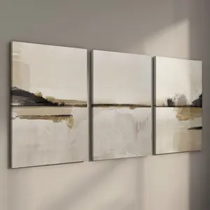 3 Counts Wood Framed Canvas Neutral Wall Art, Ready To Hang, Nordic Abstract Wall Decor, Waterproof Canvas Wall Art, Artwork Wall Painting For Gift, Wall Picture for Living Room, Bedroom, Dining Room, Corridor, Home And Dormitory Decoration