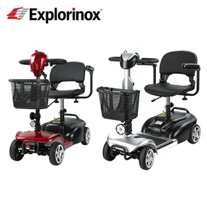 Explorinox 4 Wheels Mobility/small Scooter for Adults & Seniors Lightweight Foldable 5 MPH Speed 7.46 Miles Range Electric Powered Travel Scooter with LED Headlights Basket Charger Included
