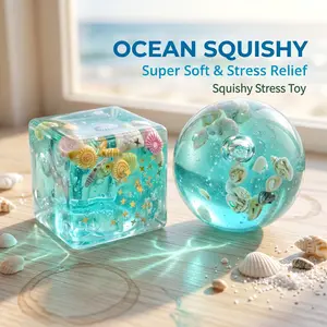 Ocean Theme Stress Relief Toy, Shell Anxiety Relief, Soft Slow Rebound Gel Squeeze Toy, Squishy Cube, Fun Gift for Christmas, Party, Birthday, School Rewards
