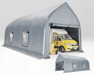 [Memorialday]【Ships in 2 Boxes】AMERLIFE 12×30/22.5×20FT Walnut-Shaped Snow-Resistant Outdoor Carport with Galvanized Steel Frame, Roll-Up Doors & Mesh Windows, Outdoor Canopy with Reinforced Ground Stacks, for Truck & Boat, Silver Gray