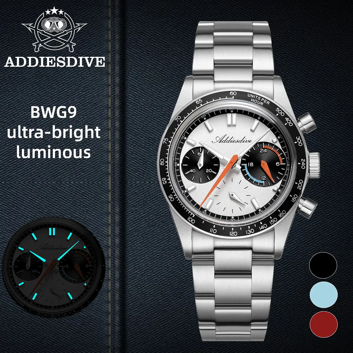 ADDIESDIVE Chronograph Watch Business Dress Watch - VK63 Movement PandaDial Stopwatch 100m Waterproof Luminous Stainless Steel Vintage Aviator Watch
