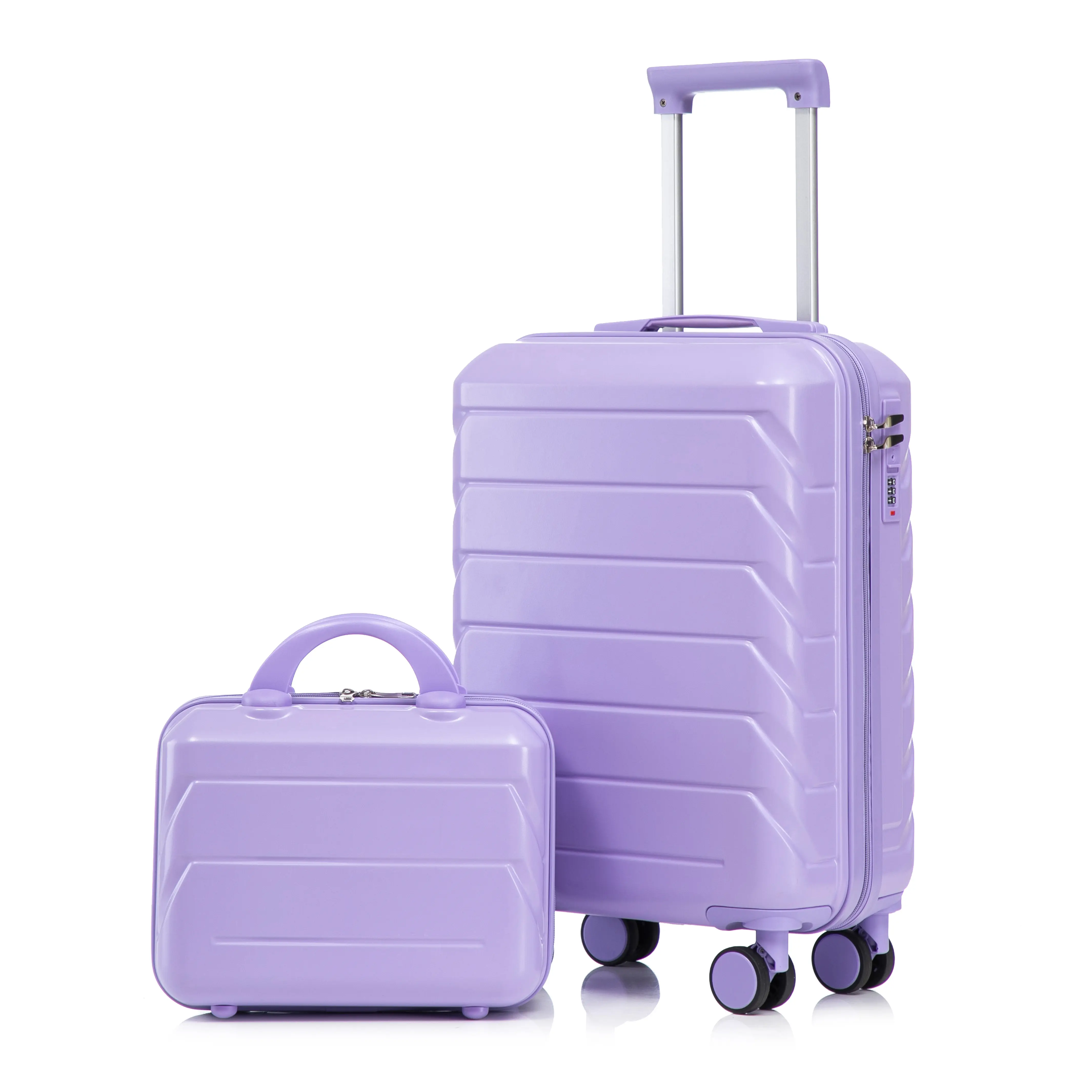 Fashion luggage 2-piece set -20 inch 4-wheel 360 ° rotation, 14 inch leak proof makeup box, ABS material, anti-theft combination padlock, suitable for weekend and business carry on luggage, hard luggage set