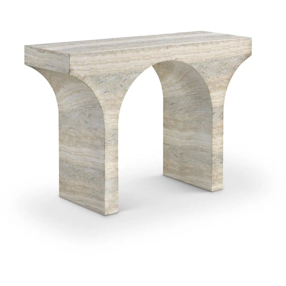 Luxurious Look Pomezia Travertine Finish Indoor Console Table, Stylish Furniture for Home Living Spaces, Natural Stone