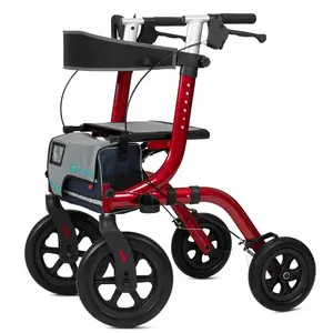 ELENKER All-Terrain Rollator Walker with Seat, Outdoor Rolling Walker, 12” Non-Pneumatic Tire Front Wheels, Compact Folding Design for Seniors HFK-9210KDB Convenience Cup Holder Shock Absorption Free Gravel
