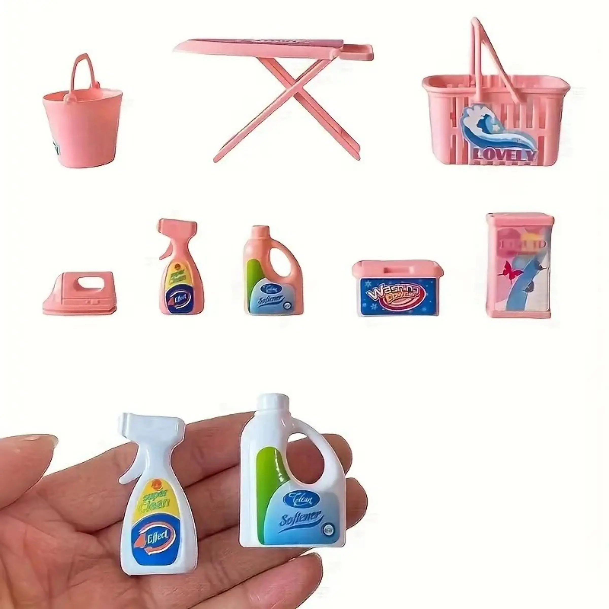 8-piece Mini Artificial Laundry Tool Model Set | Simulated Iron, Basket and Bucket, suitable for model house DIY, Doll House Accessory, miniature scene decoration, and laundry scene prop decoration, Play House Set