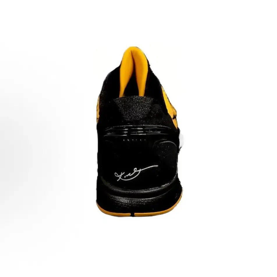 Classic Yellow Black Two-Tone Honeycomb Knit Low Top Basketball Sneakers Matte Black Side Logo Solid Black Stabilizing Heel White Cushion Midsole Breathable Lightweight Non Slip Trainer All Season Sports & Vintage Street Footwear