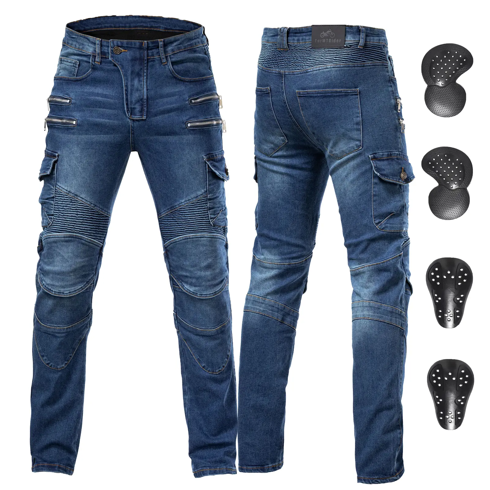 Men's Cotton Woven Full-Length Motorcycle Armor Jeans - Adjustable Air-Vents, Denim Trousers with Pocket, All-Day Comfort Bike/Motorcycle Style Riding Pants for City Commutes, Bike Style Men's Jeans