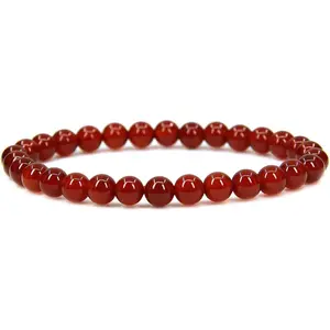 Natural AA Grade Red Agate Gemstone 6mm Round Beads Stretch Bracelet 7" Unisex