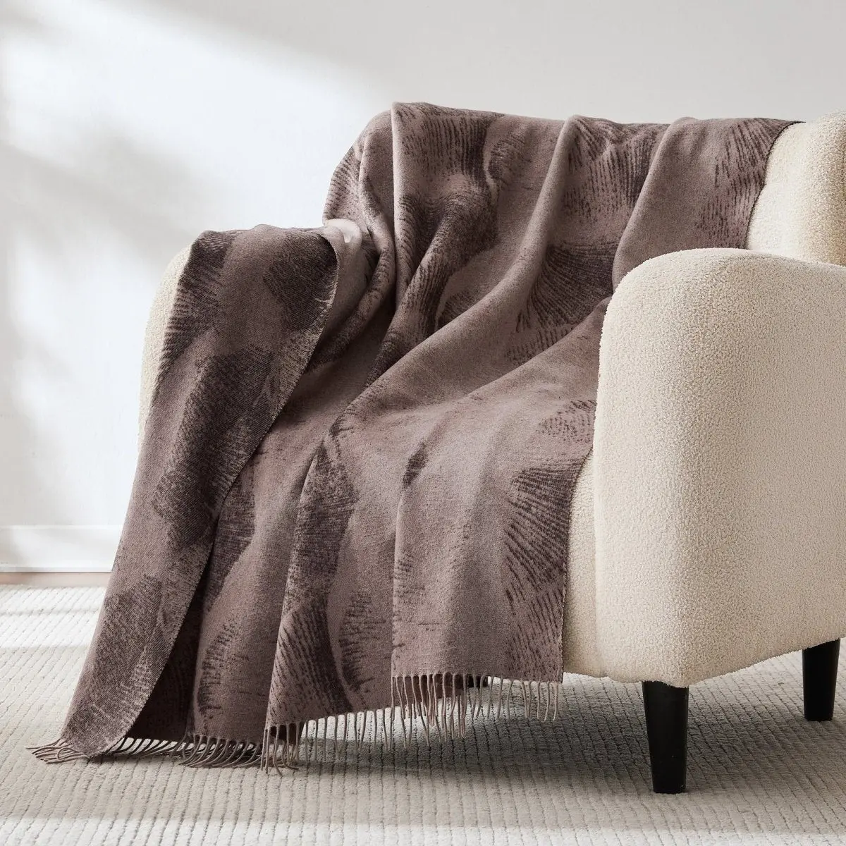Lush Decor x Chuks Collins Mycelium Dream Cozy Warm Decorative Sofa Wool Blanket - Premium Wool & Cashmere Blend, Nature-Inspired Dimensional Print, Modern All-Season Accent Piece, Cozy Warm Blanket, Decorative Blanket