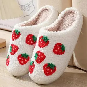 Ladies Strawberry Winter Warm Slippers, Cartoon Fruit Comfortable Slippers, The Perfect Gift for Christmas, EVA Non-slip and Wear-resistant Soles