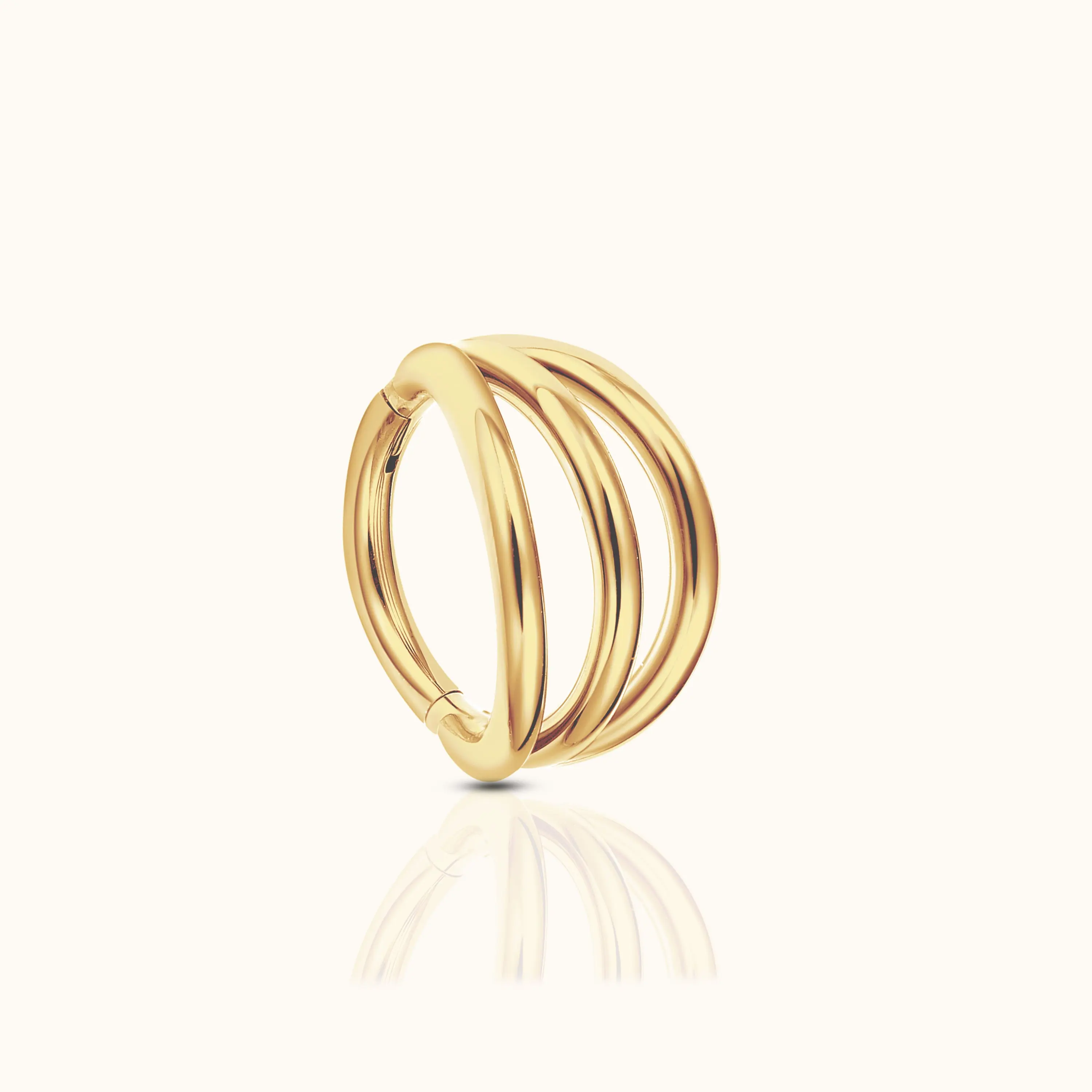 Triple Circle Geometric Clicker Titanium PVD Gold Hinged Hoop Earring