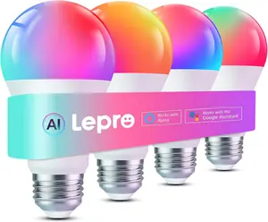 Lepro B2 AI Smart Light Bulbs - 1100LM WiFi & Bluetooth RGBWW Color Changing LED Bulb, Works with Alexa & Google Assistant, AI Generated Lighting, AI Voice Control, Music Sync, 2.4GHz Only