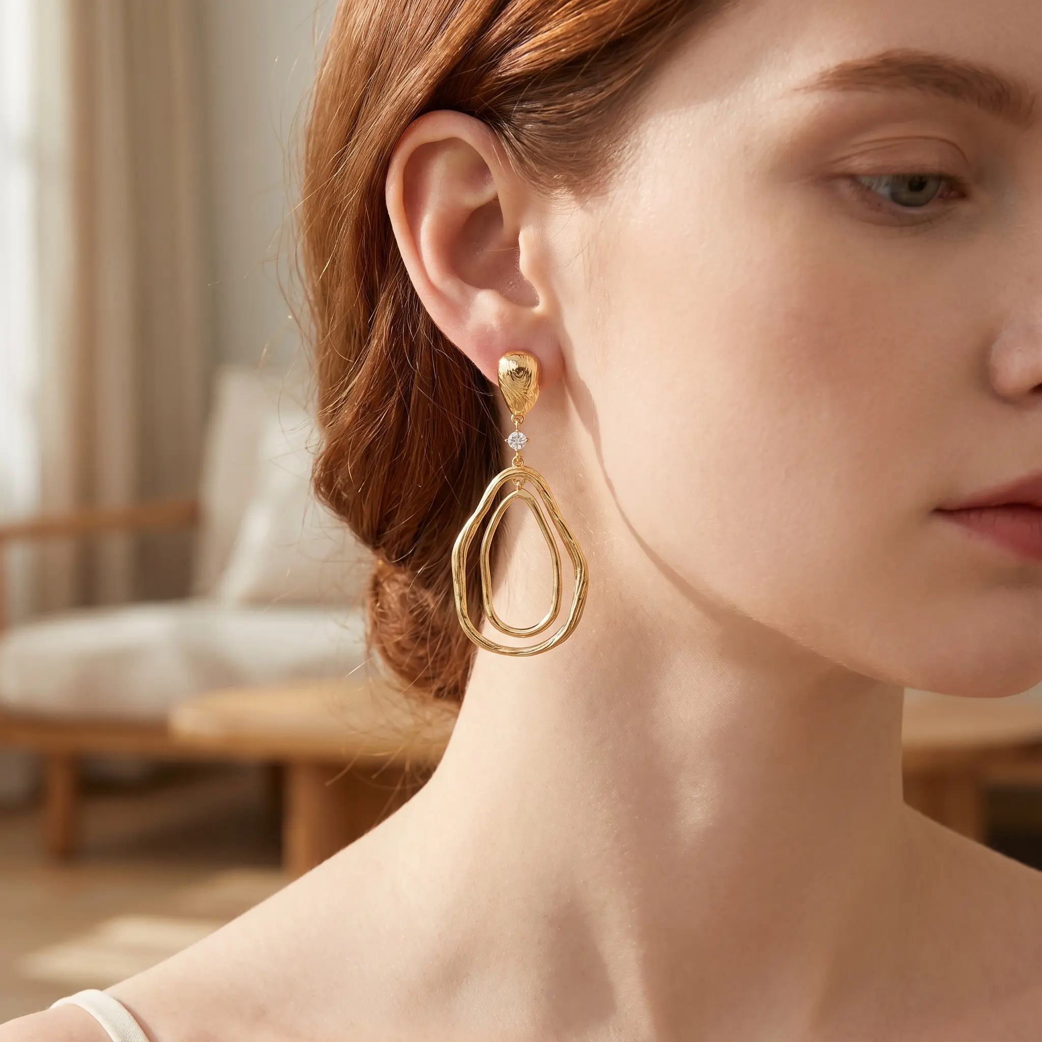 Irregular Double Teardrop Drop Dangle Earrings Gold Silver Tone for Women, Textured Metal Layered Earrings All-match Daily Outfit Accessory