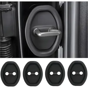 4PCS Door Latch Lock Cover,Silicone Door Latch Guard Car Decorations&Protects Door Latches,Universal Self-Adhesive Door Lock Latch Protector Car Accessories for Most Vehicles (Black)