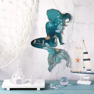 Mermaid Design Wall Art, Ocean Inspired Design, Metal Wall Decor, Decorative Artwork, Wall Ornament, Wall Decor for Home Living Room Bedroom, Home Decor, Room Decor, Poster