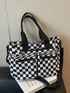 New Plaid Geometric Pattern Tote Bag Women Large Capacity Casual Versatile Corduroy Commuter Handbag Crossbody Bag