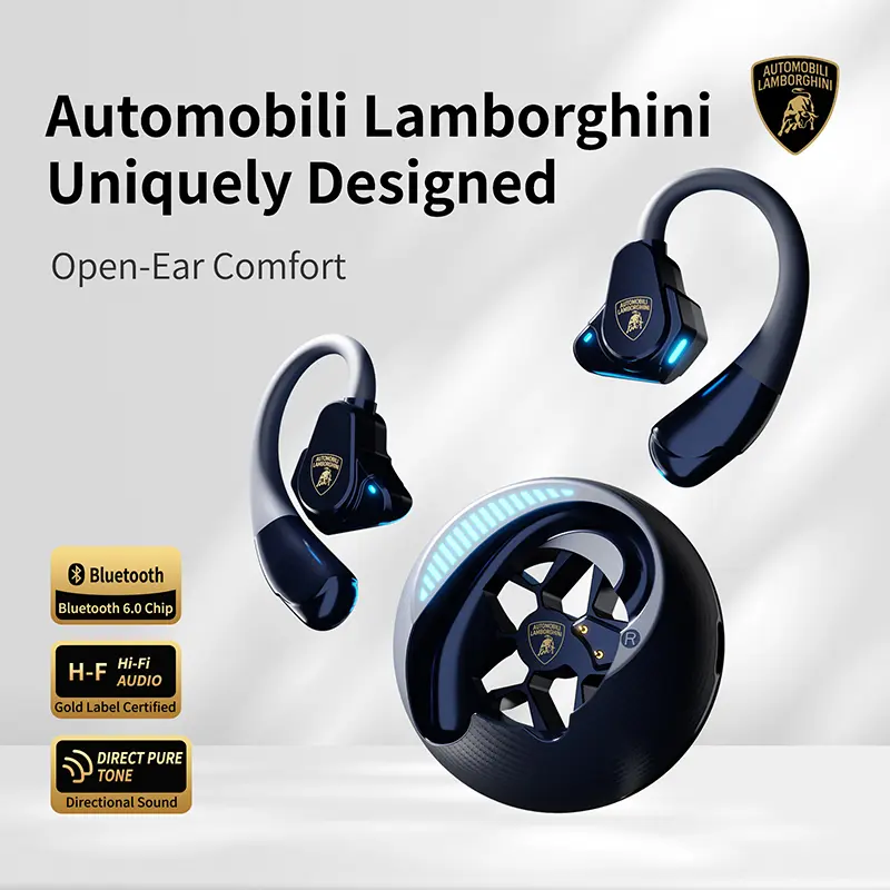 Automobili Lamborghini Official Wireless Earbuds | Sport Ear Hook Audifonos Bluetooth 6.0 Headphones, Auriculares | Deep Bass, Low Power, Noise Cancelling | for Running, Gym, Gaming, Gadgets & Daily Calls Earphones, Electronic Audio Summer Headset