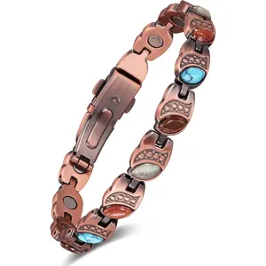 Feraco Pure Copper Bracelets for Women, Ultra Strength Magnetic Bracelet with 3800 Gauss Magnets & Natural Turquoise & Stones, Adjustable,Jewelry Gift