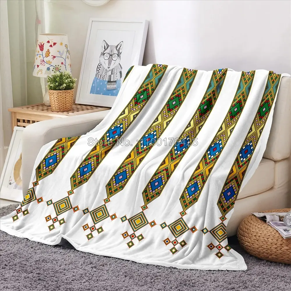 Cozy Flannel Blanket - White African Ethiopian Empire Abyssinia Animal Print, African Motif Ethnic Print, Soft Warm Polyester, Stain Resistant, Durable, Machine Washable, Everyday Luxury for Home Snuggles (Couch, Bed)
