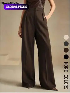 Women's Solid Color Basic Wide Leg Loose Pleated Pants, Elegant Fashion Casual Trousers for Work Office Business, Ladies Bottoms for All Seasons, Womenswear