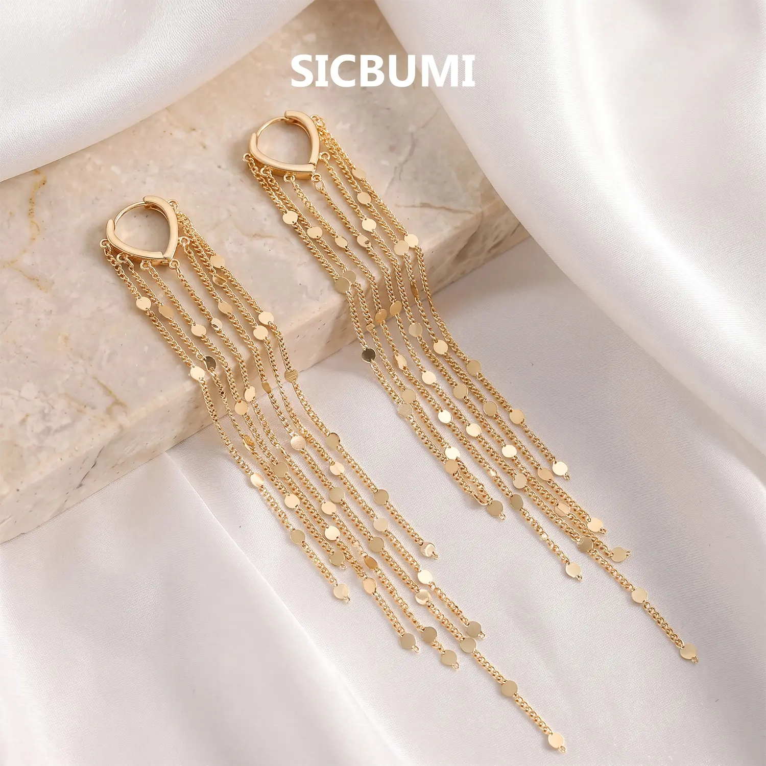 Sicbumi 14K Gold Plated Long Tassel Threader Earrings for Women - Gold Aesthetic, Bling Effect, Nickel-Free, Hypoallergenic Chain Chandelier Earrings for Dinners, Holiday Event Jewelry Gifts #summerwins