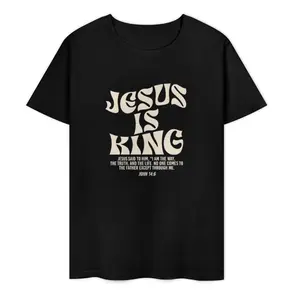 [100% Cotton] Jesus Is King Bible Verse John 14:6 Christian (on front)God Religious T-Shirt for adult kids boy graphic Tees shirts funny vintage fashion Short Sleeve tops vacation outfits clothing Comfy Graphic Round Neck Tee Hoodie Washed T-shirt