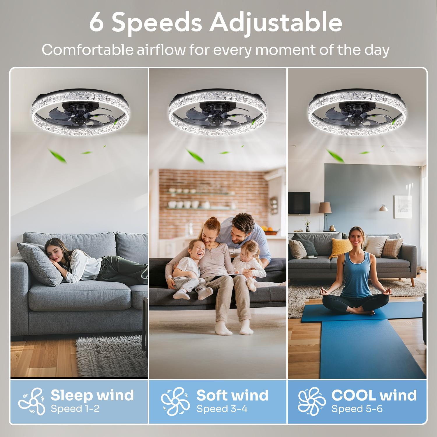 GALENTAL Cristais Multifunctional Ceiling Fan with Light, Remote Control/APP, 6 Wind Speeds, Timing Function, Reversible DC Motor, Adjustable Brightness & 3 Color Temperatures, Low Noise for Living Room, Bedroom, Study, Summervibes