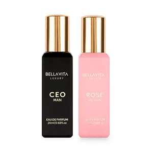 BellaVita Luxury Perfume Duo | CEO Man – Lemon, Lavender, Tonka & Agarwood | Rose – Jasmine, Peach & Amber | 20ml Mini Eau De Parfum Each | Long Lasting Perfumes for Men & Women | Portable, Vegan & Cruelty Free
