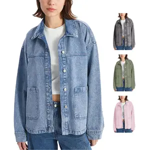 Hixiaohe Women Jean Jackets Oversized Long Sleeve Coat Fashion Clothes Trendy Button Up Denim Shirt Jacket  with Pockets TikTokShopBlackFriday