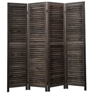 4 6 8 Panel Room Divider Full Length Wood Shutters Black