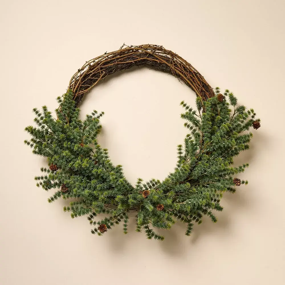 22" Asymmetrical Pine with Pinecone Christmas Wreath - Hearth & Hand with Magnolia
