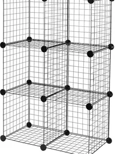 6-Cube Wire Grid Stackable Storage Organizer, Metal Shelving Unit, No-Tool Assembly, 26"W x 38"H x 12.6"D, Black