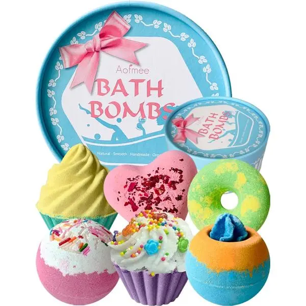 Aofmee Bath Bombs, 6pcs Bubble Bath Bomb for Girls, Handmade Fizzies Bathbombs for Women, Natural Organic Kids Spa Kit, Non Toxic Bath Kit for Teens, Gift Set for Mother Birthday Christmas Easter