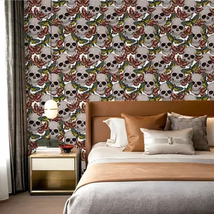 Vintage Tattoo Skull Butterfly Wallpaper, PVC Adhesive Backing, Easy Peel & Stick, Kitchen/living Room/bedroom Decor, Large Area Wall Transformation