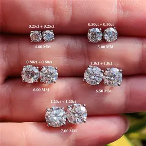 FashionUS - CANNER 0.5-1.2 Carat D Color Moissanite Ear Stud Earrings For Women 925 Sterling Silver Sparkling Piercing Earring Fine Jewelry