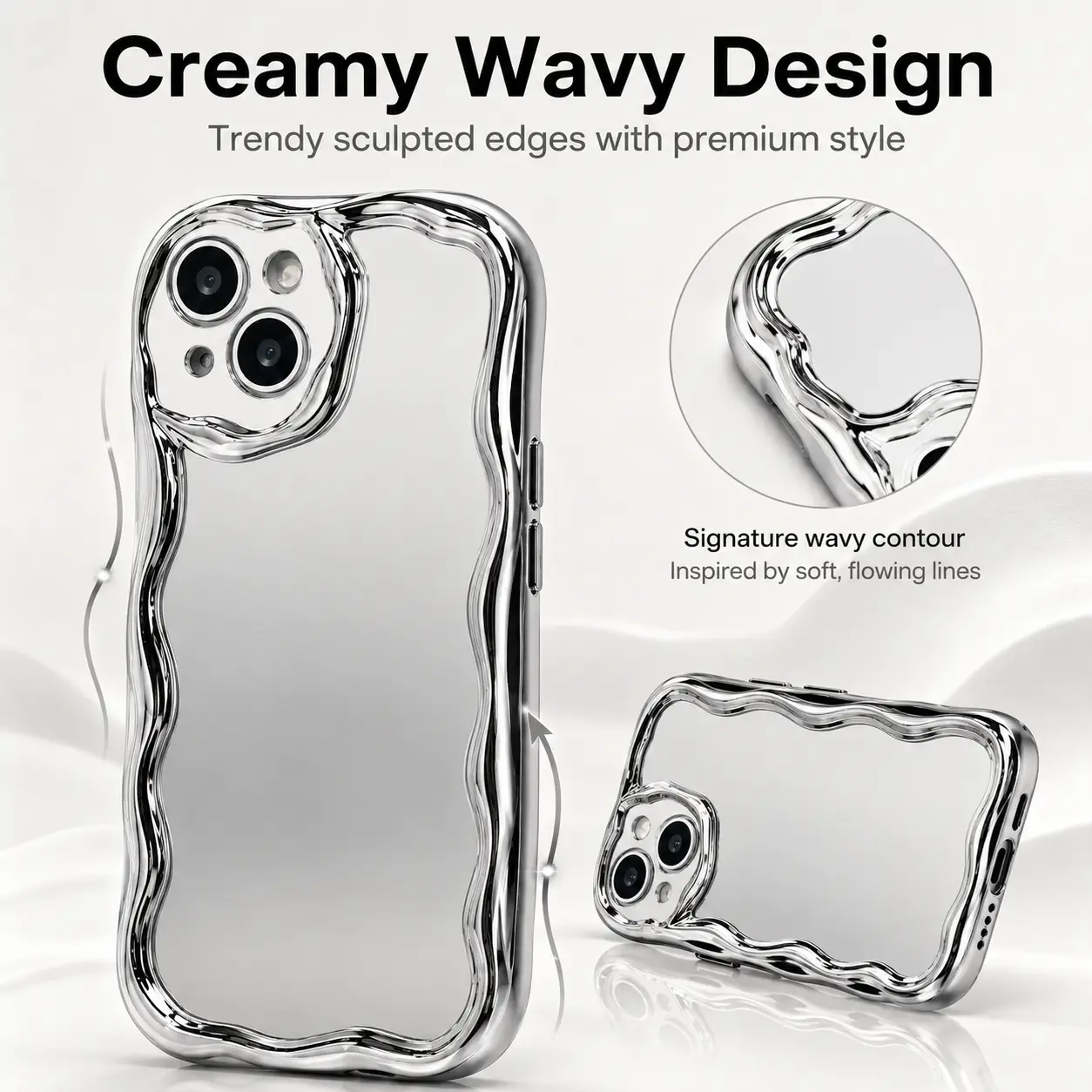 Luxury Electroplated TPU Half-Wrap Makeup Mirror Phone Case - Shockproof, Snug-Fit Protection Cover for iPhone 17Air,17,16,15,14,13 Pro Max,13 Pro,12,11,X,Xs Max (Silver), Iphone 15