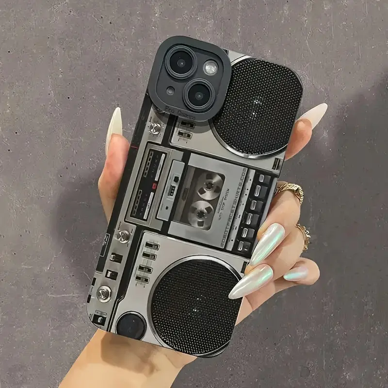 Retro Look High-End Handheld Shockproof Protector Case - Black Camera Radio Style Cover with Accessories for iPhone 11,12,13,14,15,16,17 Pro Max & Various iPhones