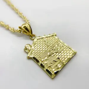 14k Gold Trap House Pendant Drop Necklace Goldstone Necklace