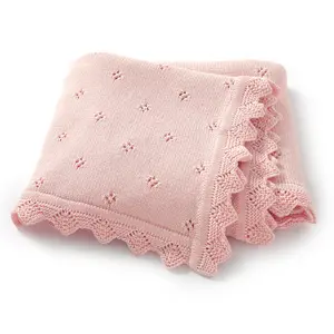 MIMIXIONG Baby Knitted Blanket Newborn Heart Print Swaddle Wrap Solid Color Crochet Soft Comfortable Lightweight Blanket for Summer Perfect Baby Gift for Holidays  baby announcement blanket