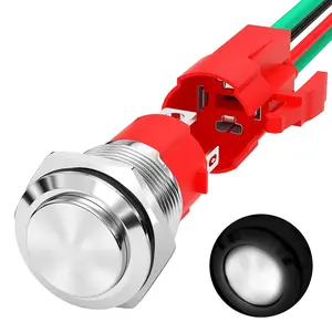 Horn Button 12V 20A Heavy Duty 16MM Metal Horn Switch Speaker Blue LED Illumianted Stainless Steel Momentary Push Button Switch for Marine Boat Auto Air Train