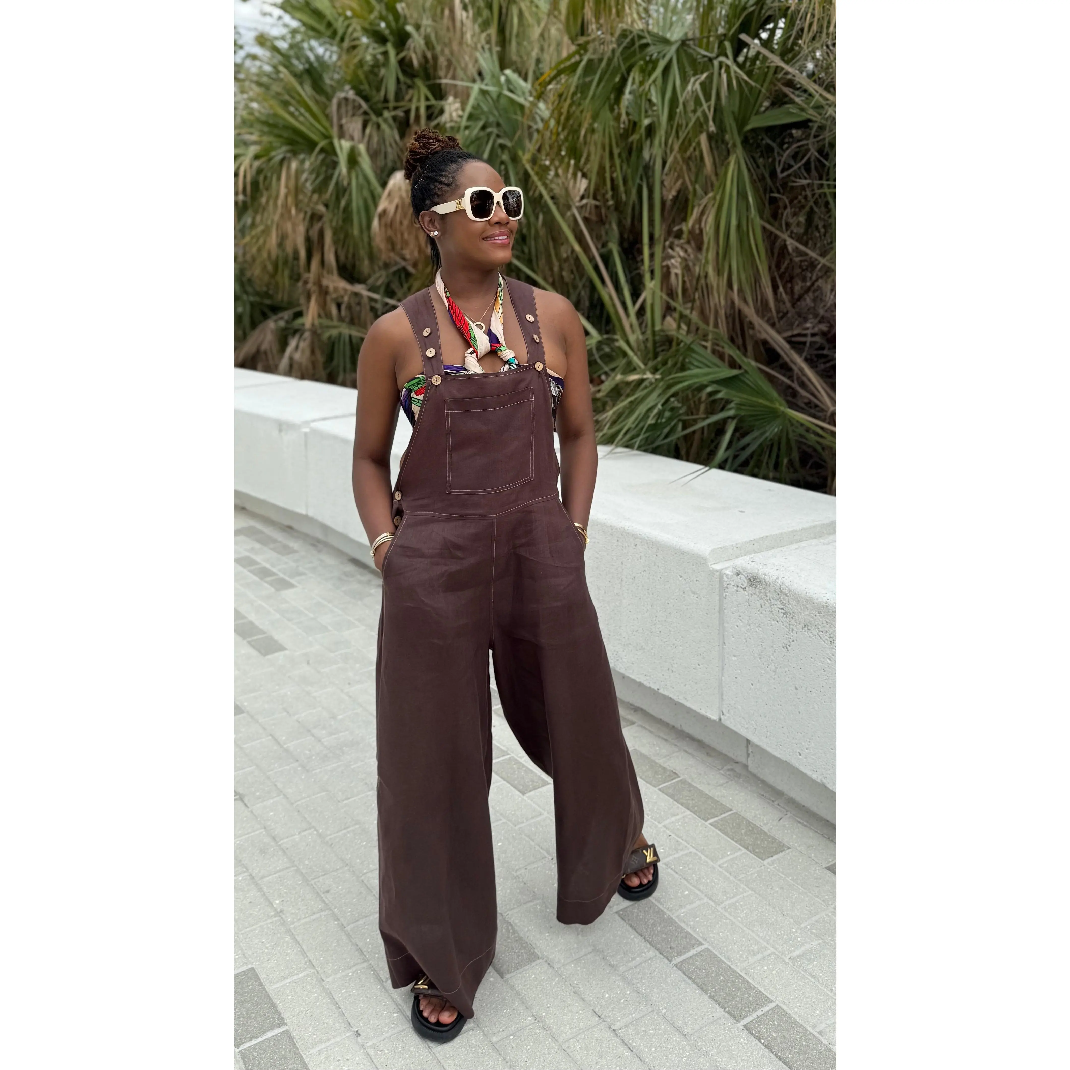 100% Linen Overalls - Espresso