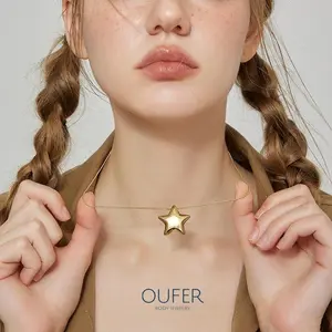 OUFER BODY JEWELRY Gold Plated Hollow Stainless Steel Bubble Star Hand-Polished Pendant Necklace, Elegant Lightweight Water-Safe Unisex Star Accents Necklace for Daily Wear Fashion Costume Jewelry, Star Accents Necklaces